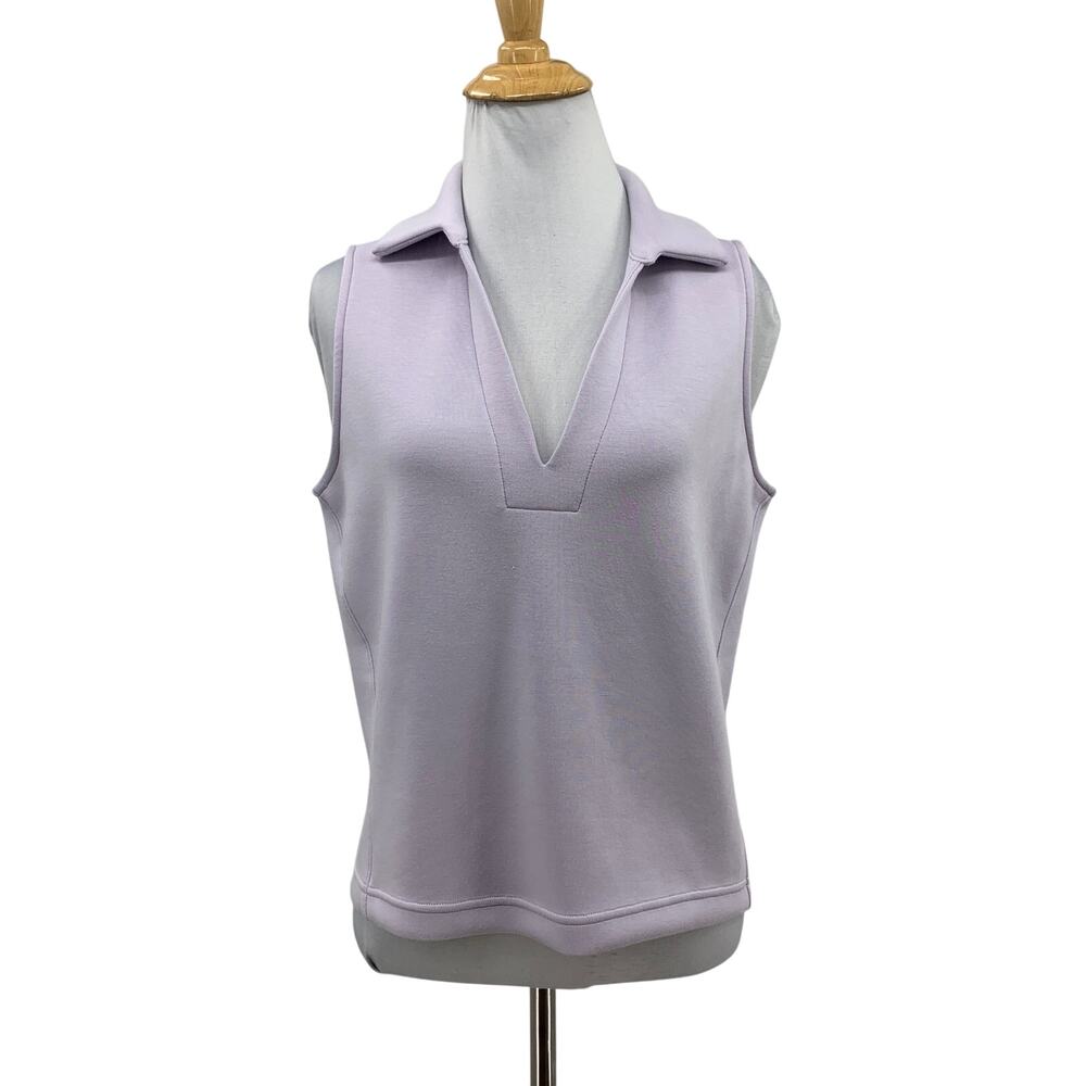 Spanx Polo Tank Womens M Medium Pastel Purple Airessentials V Neck Collar Crop